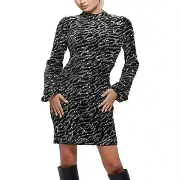 NEW! Guess Women's XS Zoe Sequin Balloon-Sleeve Dress NWT $198 - Picture 6 of 7